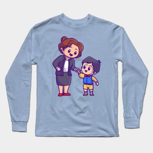 Cute Mother With Son Cartoon Long Sleeve T-Shirt